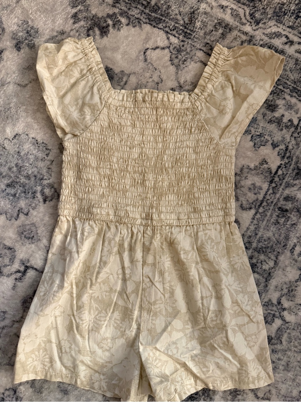 GAP Cream Floral Smocked Flutter-Sleeve One-Piece Romper
